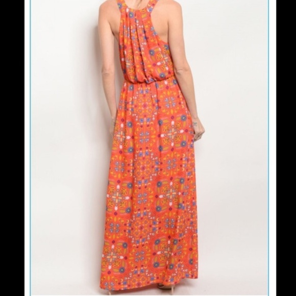 BOHO MAXI Gown ~ Coral Floral Grace - Picture 5 of 8
